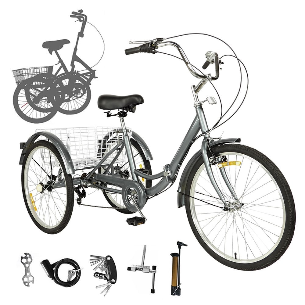 H/&ZT Adult Tricycle 7 Speed Three Wheel Bike Trike Cruise Bike with Large Basket for Recreation Shopping Exercise 24//26 inch Mens Womens Tricycle